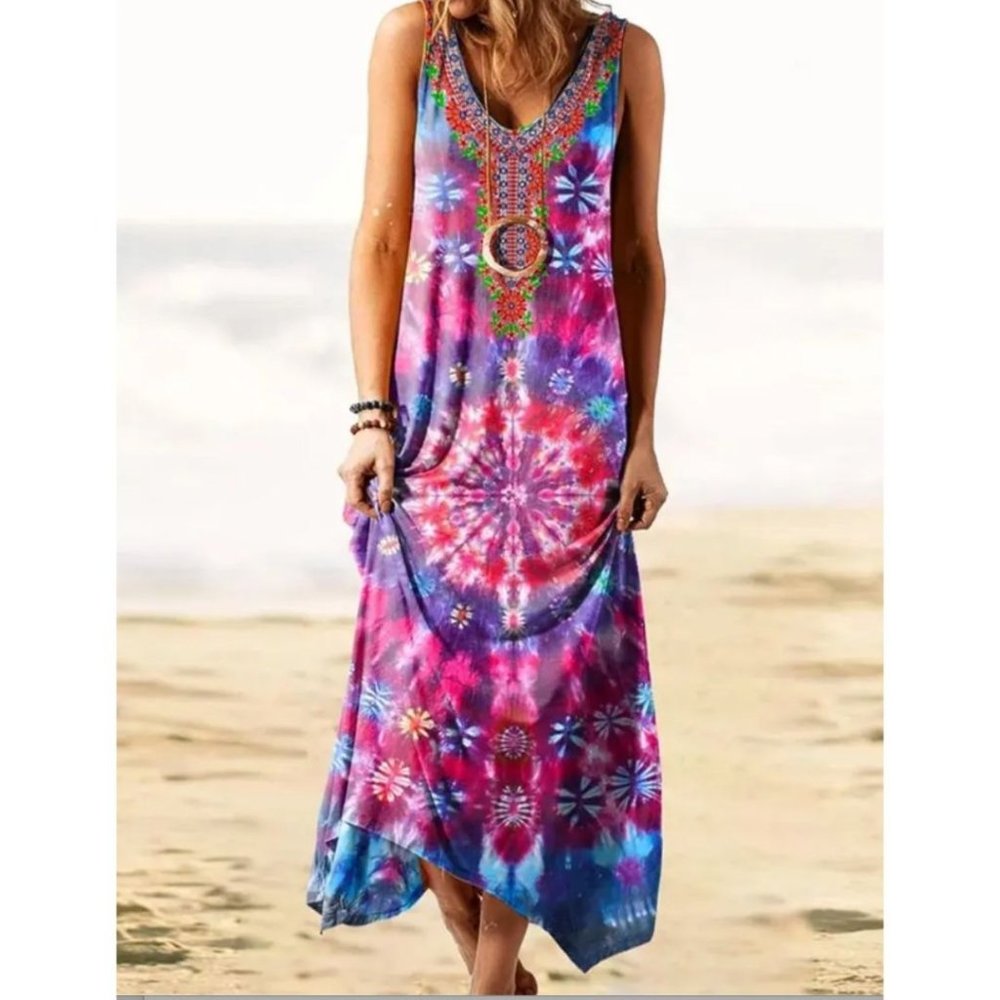 LAST ONE 🔥 Boho Tie Dye Maxi Dress